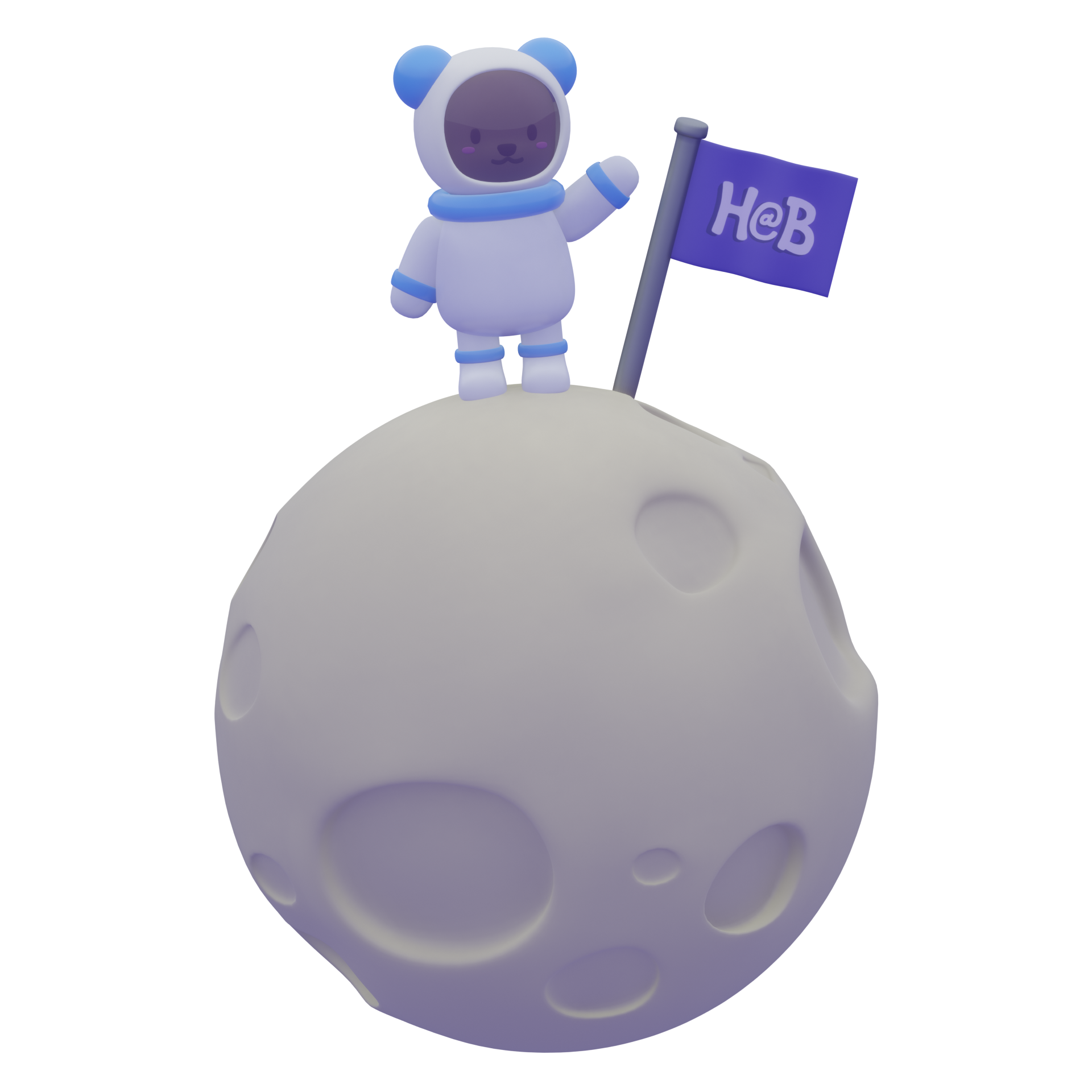 3D space bear on the moon with H@B flag